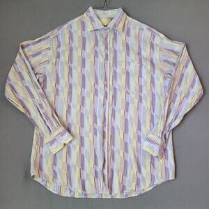 Bugatchi Uomo Shirt Men’s L Colorful Striped Shaped Fit Party Style EUC